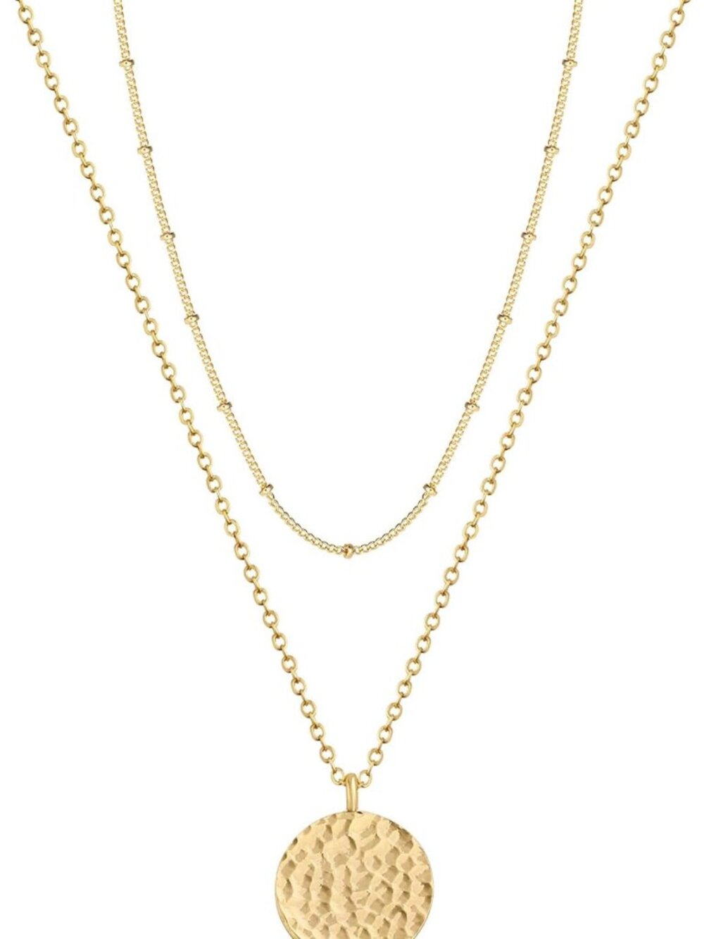 Dainty Gold Layered Pendant Necklace - Crescent Moon & Coin Charm Jewelry Gift